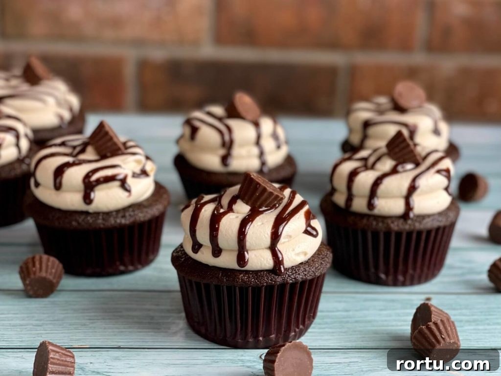 Peanut butter cup cupcakes close up