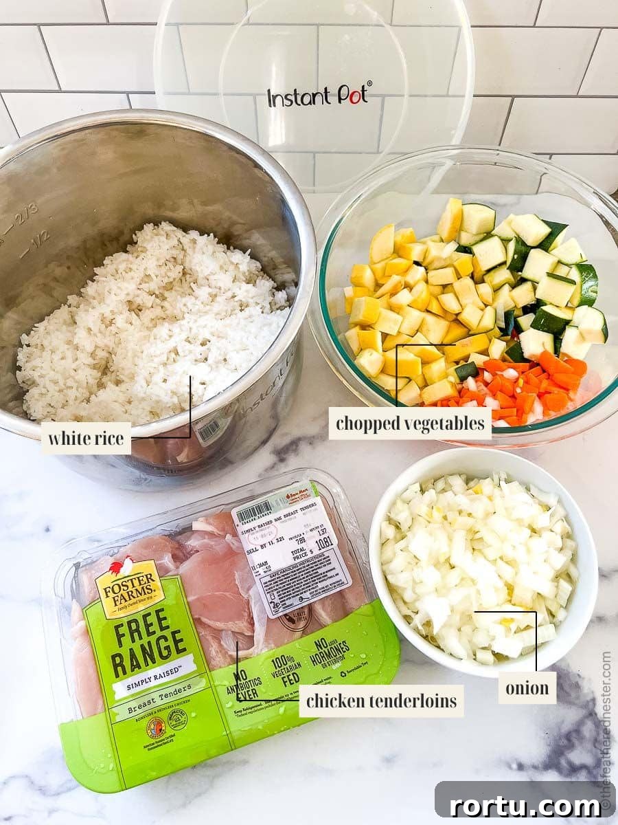 Labeled ingredient image for chicken fried rice recipe.
