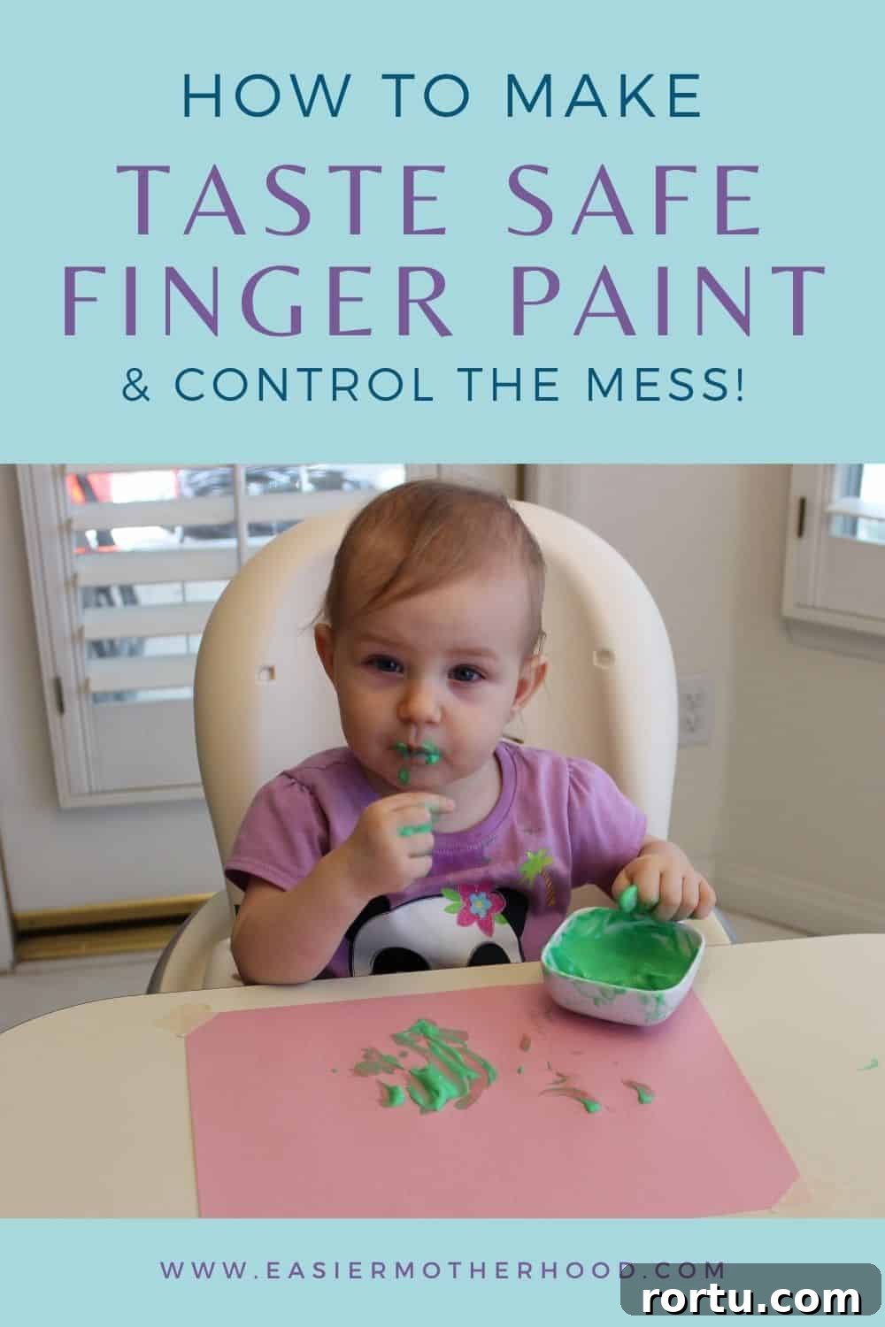 Pin with child tasting edible yogurt finger paint