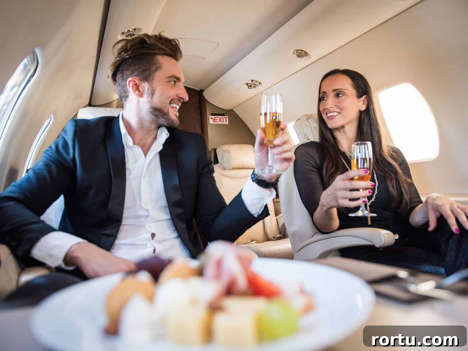 Couple sitting first class on a plane.