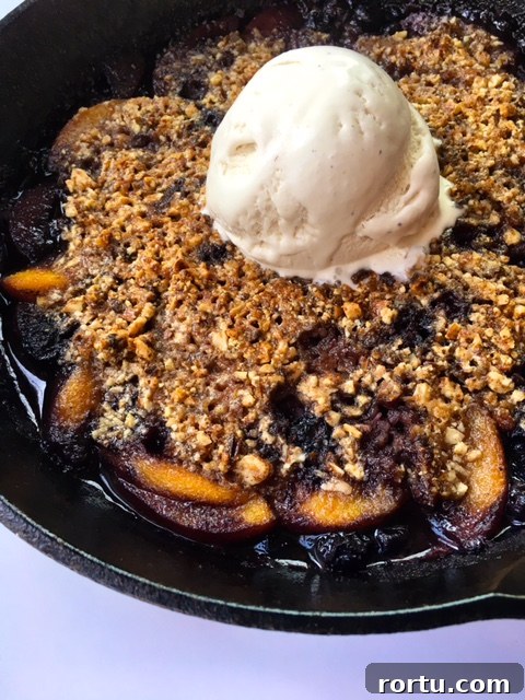 Skillet Peach and Berry Crisp Recipe for Summer Dessert 2 Peach Berry Crisp Skillet