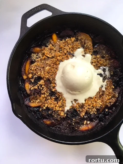 Skillet Peach and Berry Crisp Recipe for Summer Dessert 3 Baked peach and berry crisp