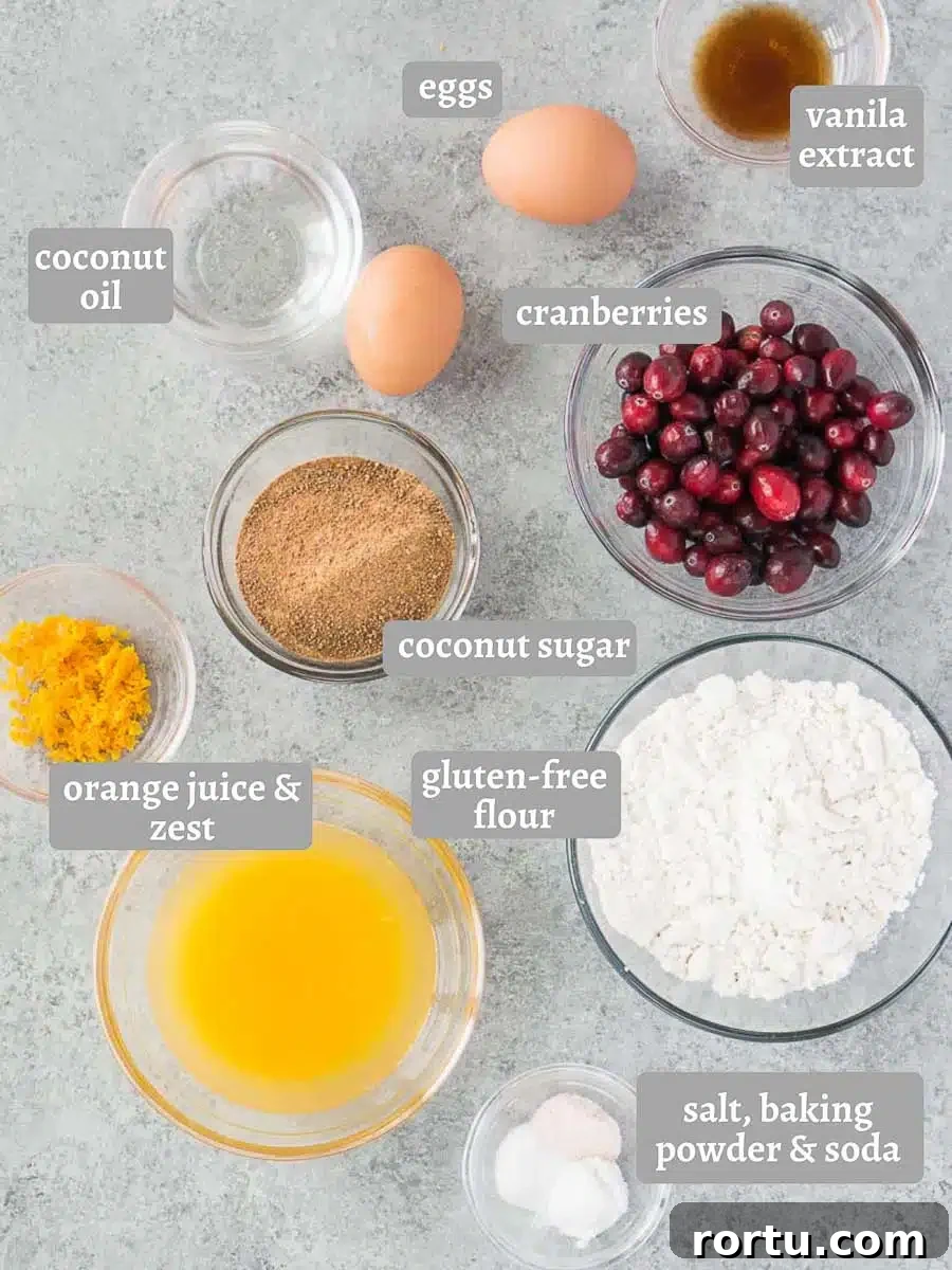 ingredients for orange cranberry muffins (gluten-free)
