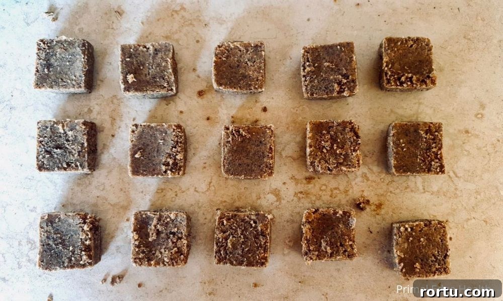 Easy homemade pemmican recipe squares on the table.
