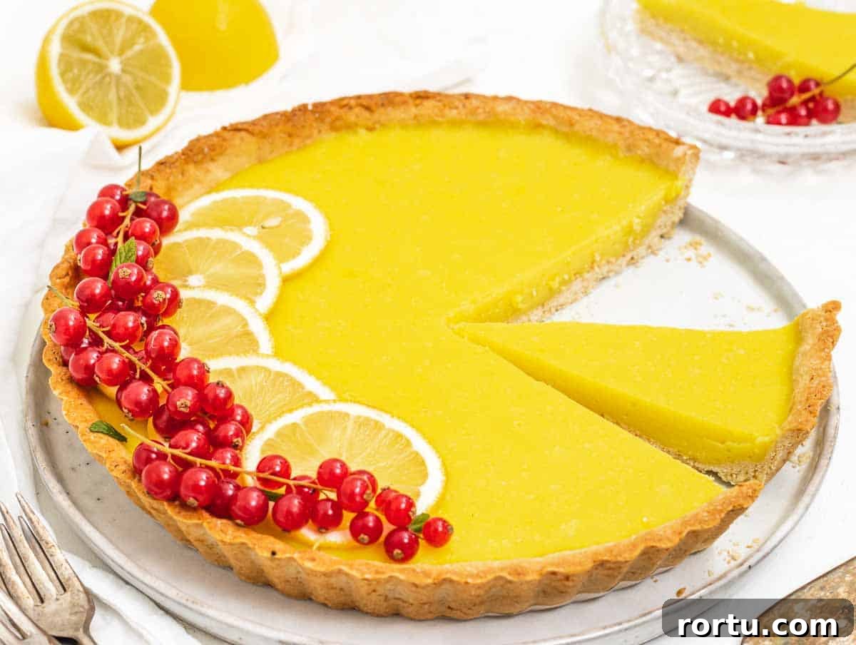 Lemon tart with slice