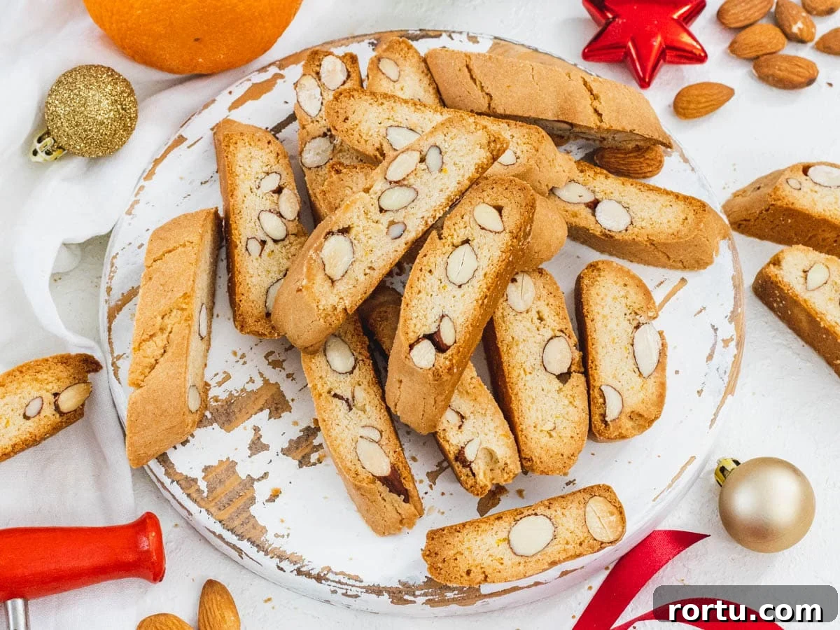 Almond Biscotti with orange and almonds on the side