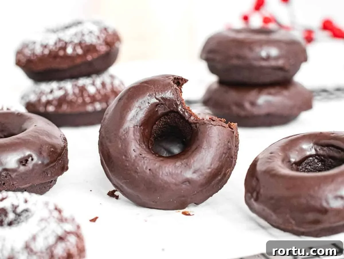 Chocolate donuts with bite