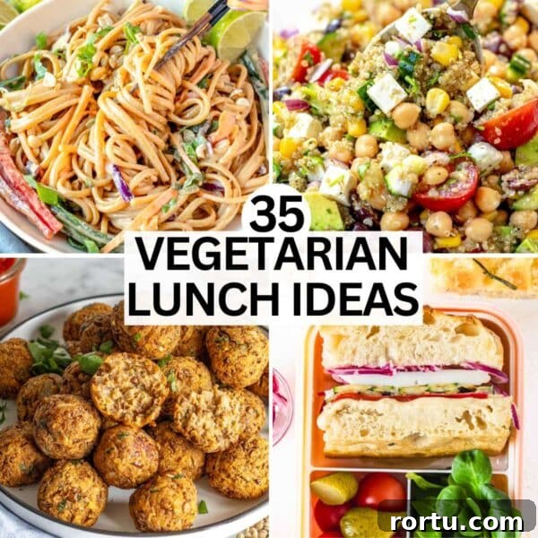 Vegetarian lunch ideas with sandwiches and salads.