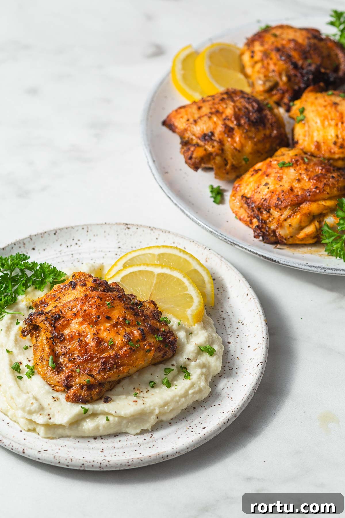air fryer chicken thighs with cauliflower mash