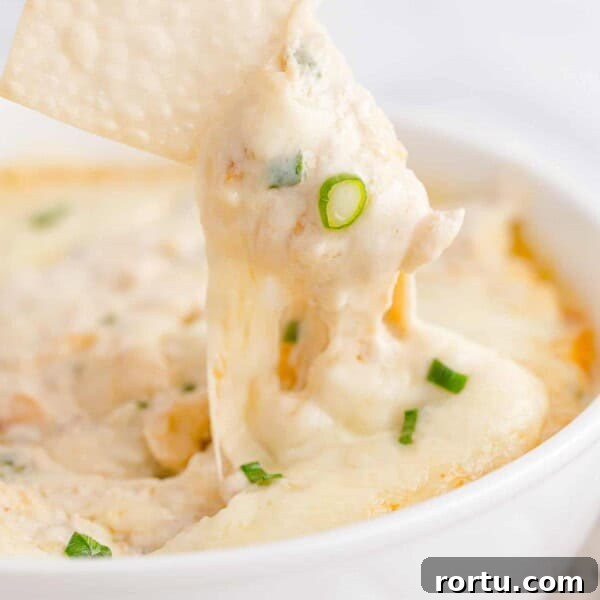 Crispy wonton triangle being dipped into crab and cheese dip.