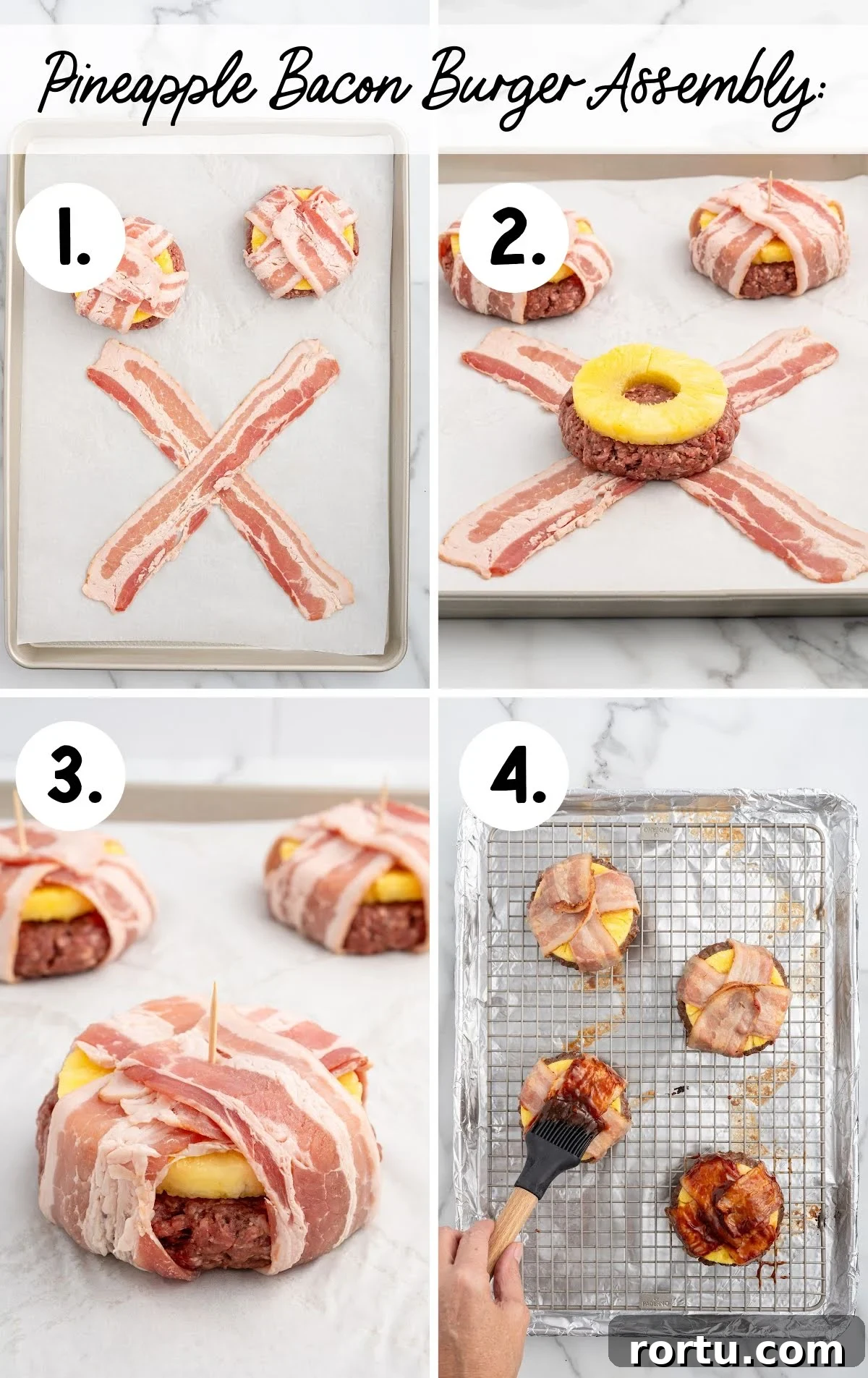 Pineapple Bacon Burger being assembled