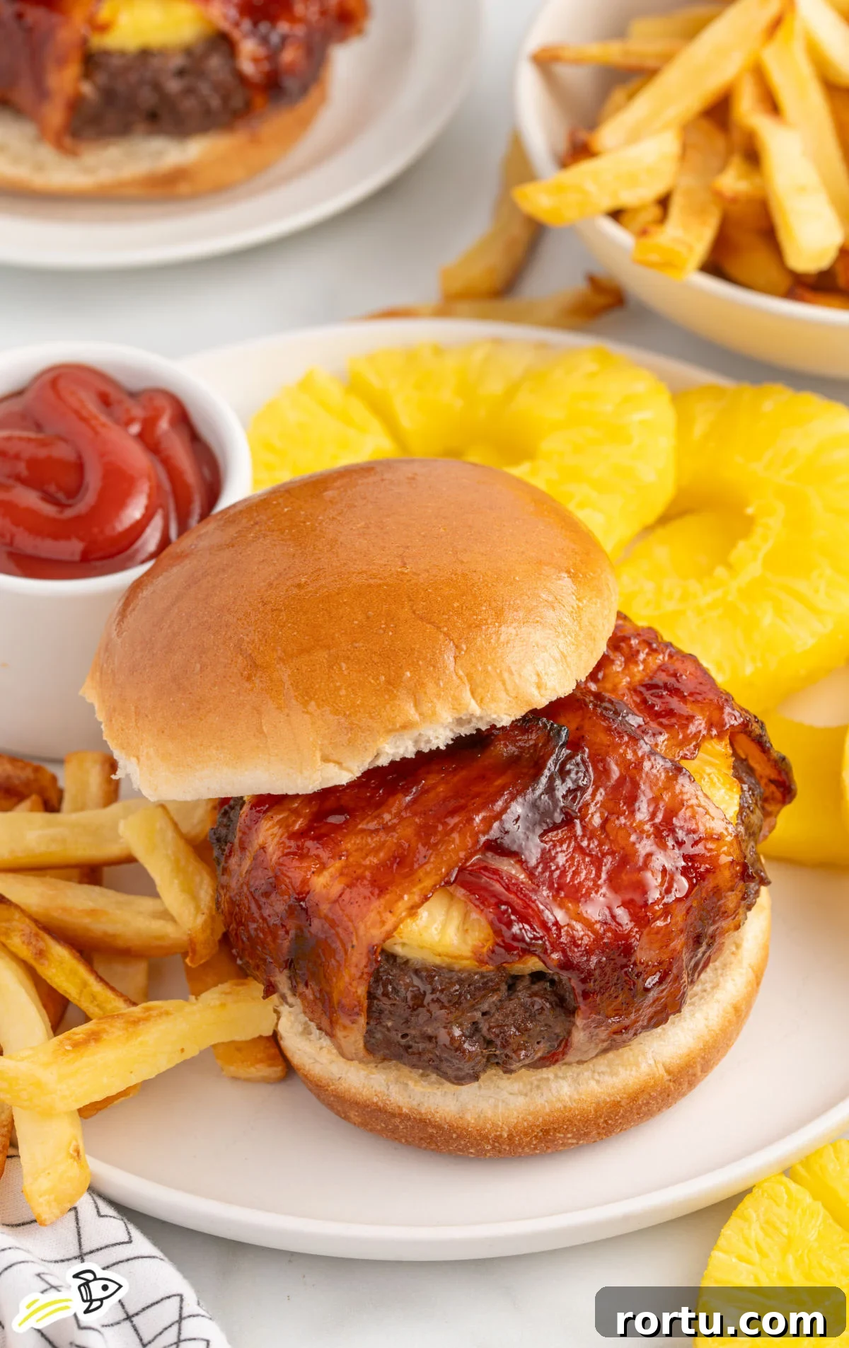 Pineapple bacon burger on a plate