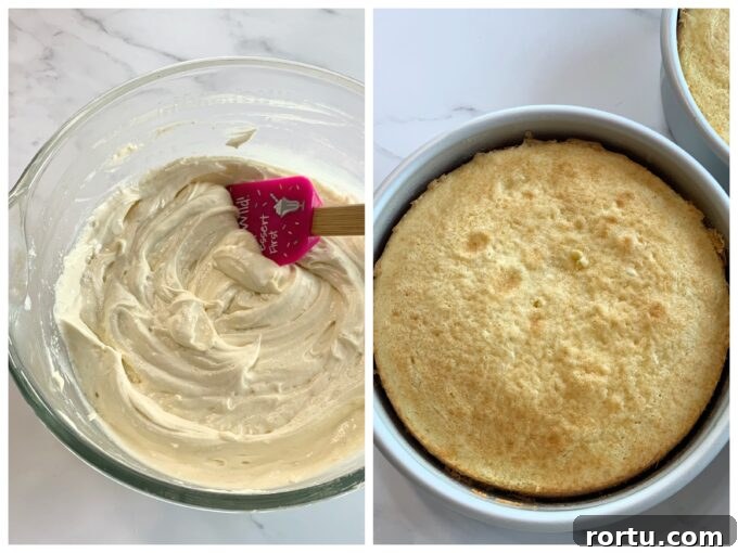 Speckled Easter Cake Recipe: Festive Marbled Holiday Cake 3 A picture of cake batter and a picture of a baked cake layer for a speckled Easter cake.