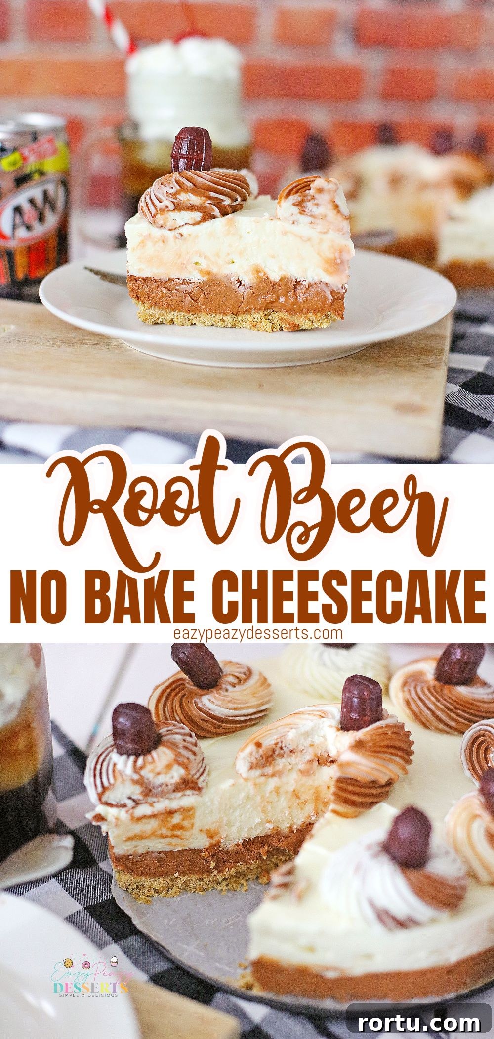 Root Beer Cheesecake Recipe: Creamy Dessert with Fizzy Flavor 6 Photo collage of root beer cheesecake