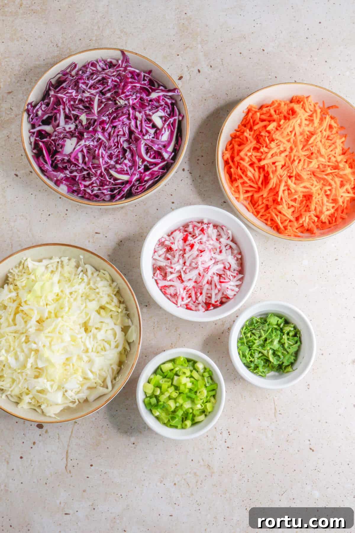 Shredded and diced vegetables for coleslaw