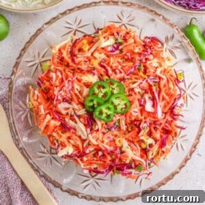 Top view of Lime Vinaigrette Coleslaw
