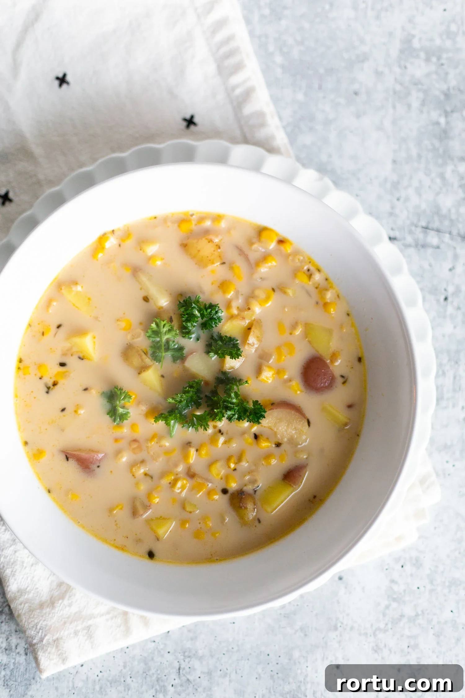 Creamy Corn Chowder Made with Frozen Corn 6 frozen corn chowder topped with parsley