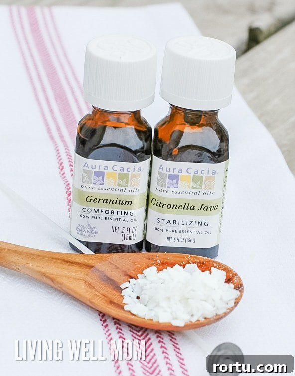 Make Homemade Citronella Candles to Repel Mosquitoes 6 geranium and citronella java essential oils from Aura Cacia