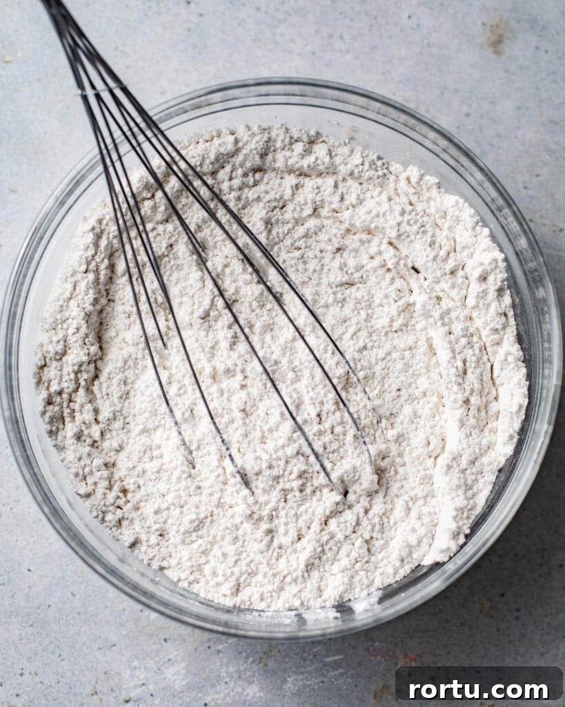 dry ingredients whisked together in a bowl. 