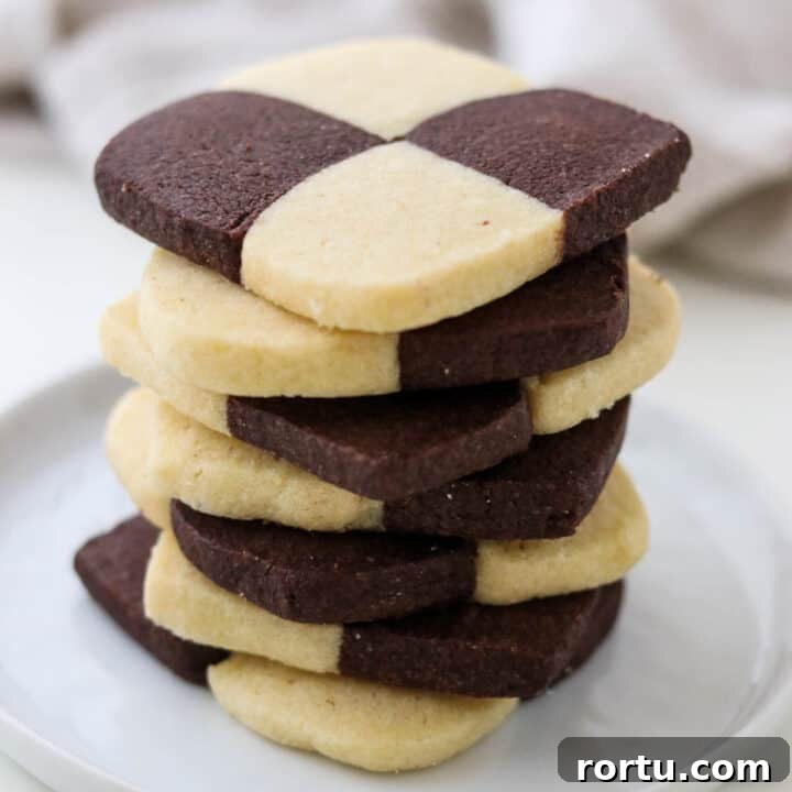 Close up of a stack of Checkerboard Cookies.