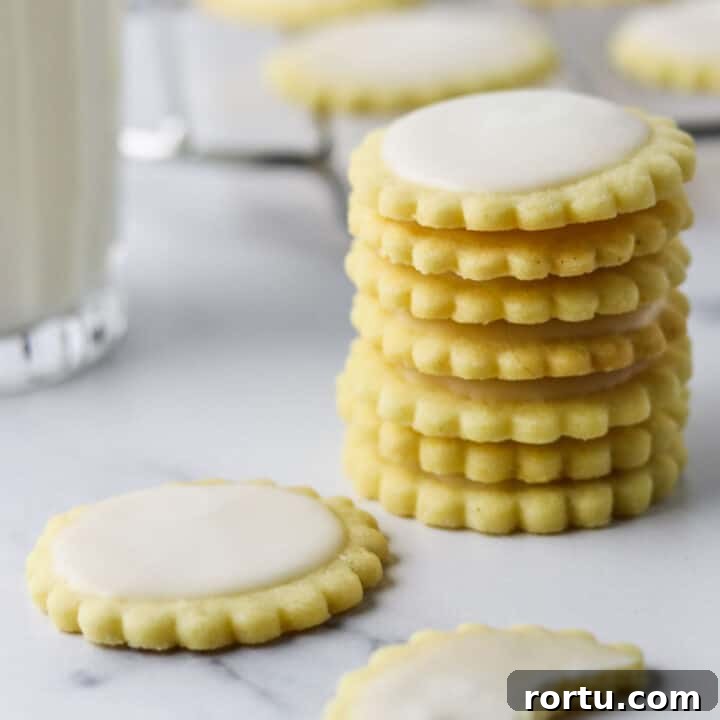 Close up of a stack of Lemon Wafer Cookies.