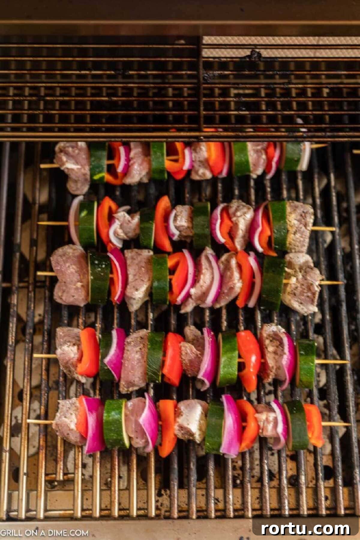 Pork kabobs on the grill.