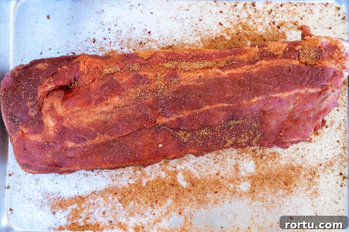 Smoked Baby Back Ribs on the Ninja FlexFlame Grill 5 meat side of ribs seasoned.