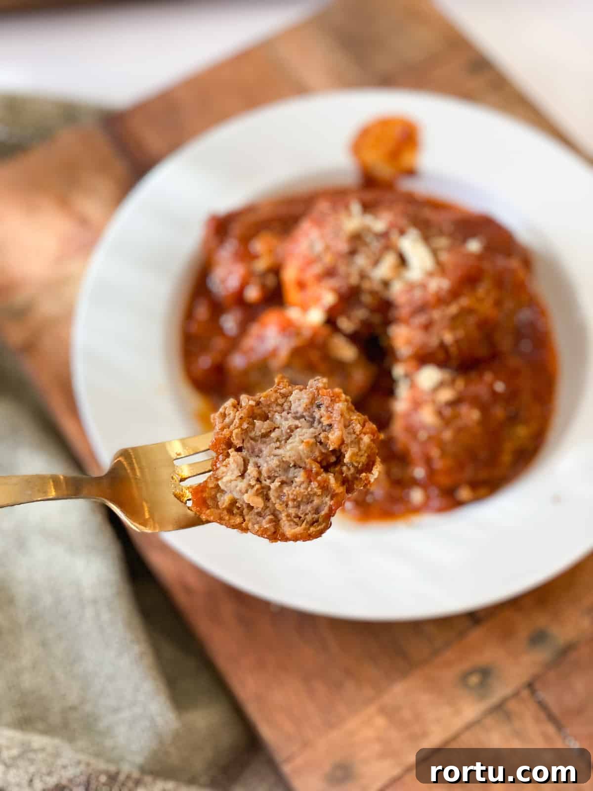 Easy Gluten Free Meatballs on a fork