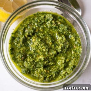 Pistachio pesto in a bowl