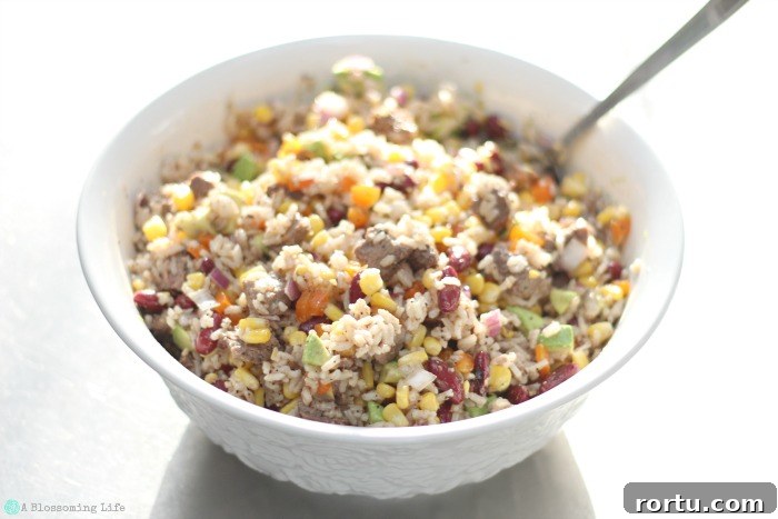 Steak and Rice Salad in a large bowl