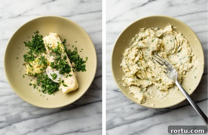 Indulgent Garlic Cheese Bread Recipe for Garlic Lovers 4 making garlic butter spread in a bowl