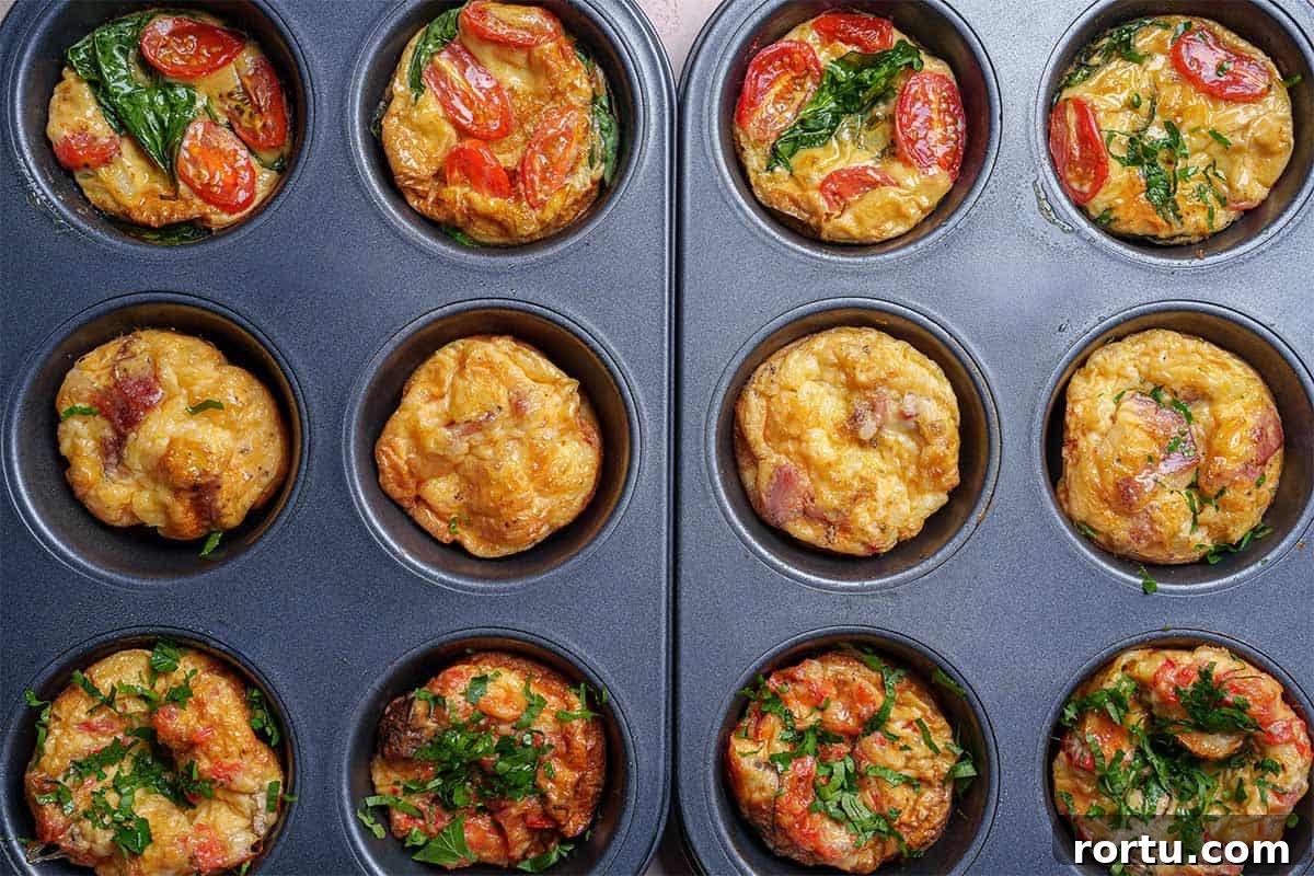 An image showing the egg muffins, freshly taken out of the oven, and ready to be served.