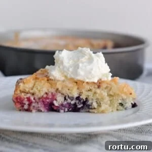 Sourdough discard berry cake on a plate.