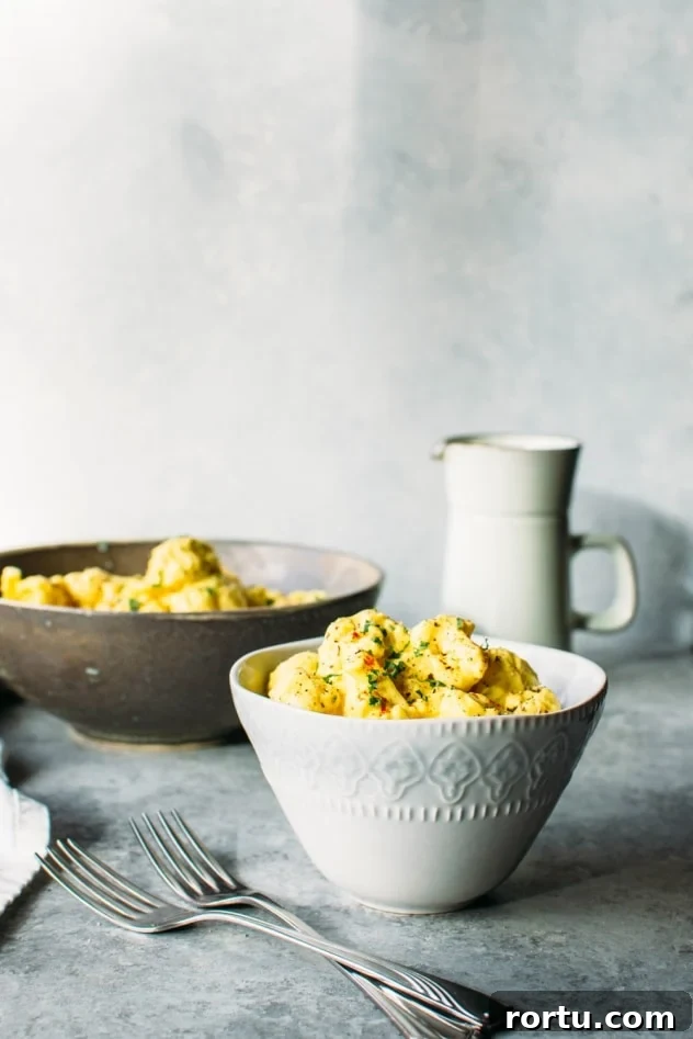 Dairy-Free Cauliflower Mac and Cheese (Vegan & Paleo) 5 Easy dairy free cauliflower mac and cheese is the healthiest and most delicious way to satisfy your comfort food cravings without any regrets!