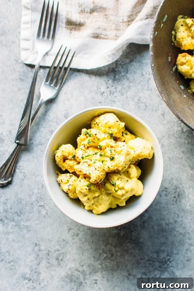 Dairy-Free Cauliflower Mac and Cheese (Vegan & Paleo) 6 Easy dairy free cauliflower mac and cheese is the healthiest and most delicious way to satisfy your comfort food cravings without any regrets!