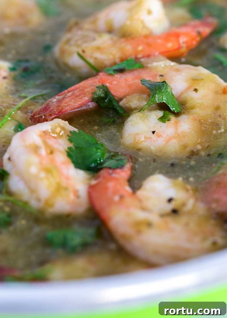 Salsa Verde Shrimp cooking in skillet