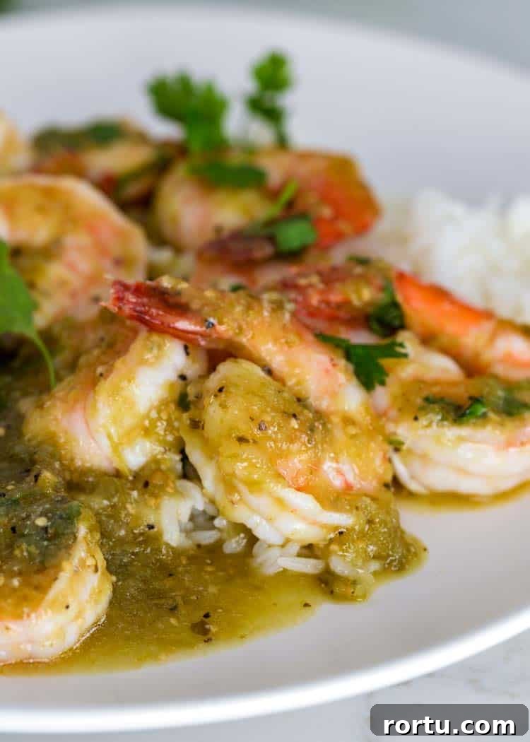 close up of Salsa Verde Shrimp