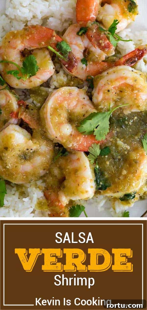 salsa verde shrimp on plate with rice