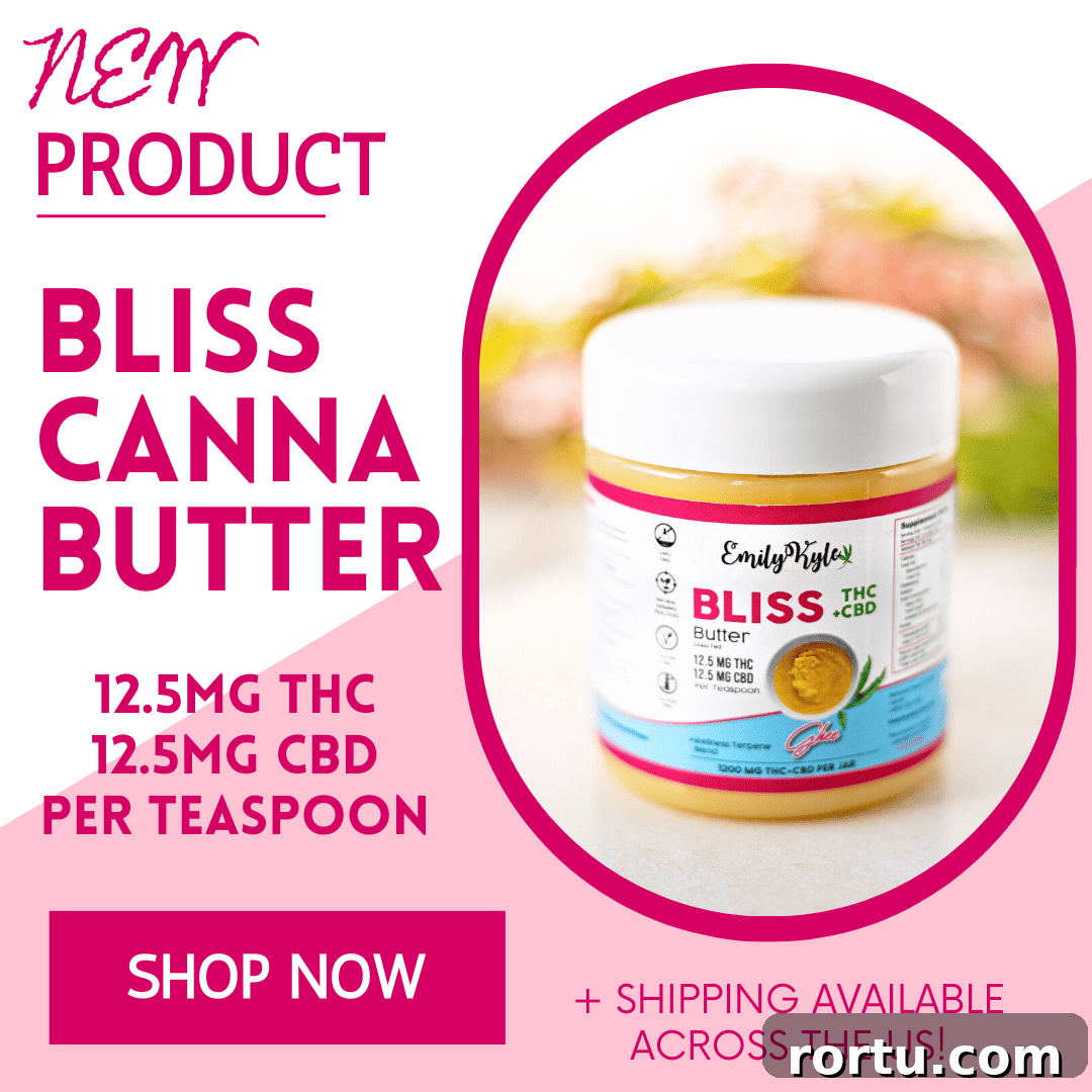 A picture of Emily Kyles Bliss Cannabutter with text as a promo image.