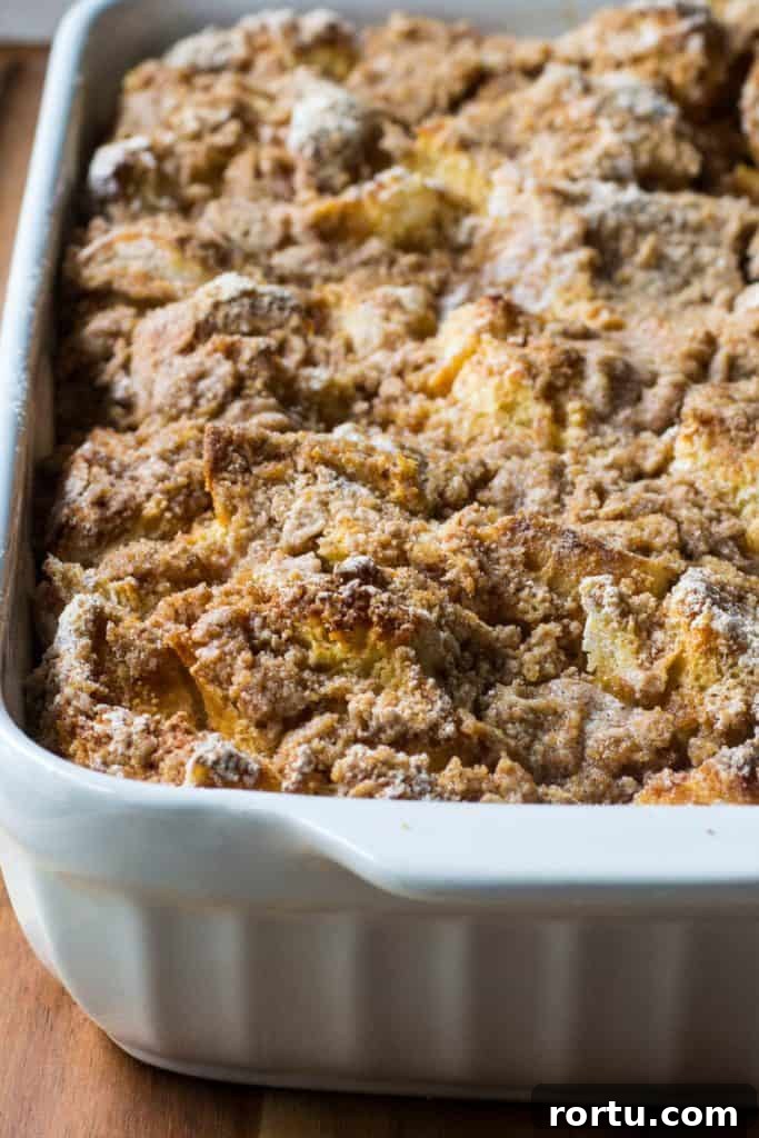 Overnight Challah French Toast Casserole in a baking pan