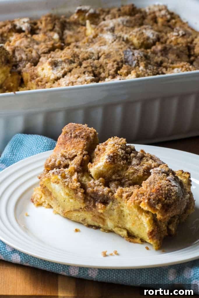 Overnight Challah French Toast Casserole white plate