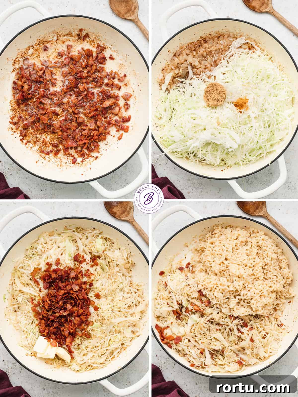 Crispy Stir-Fried Cabbage Ramen Bowl 4 step by step images how to make fried cabbage with ramen noodles