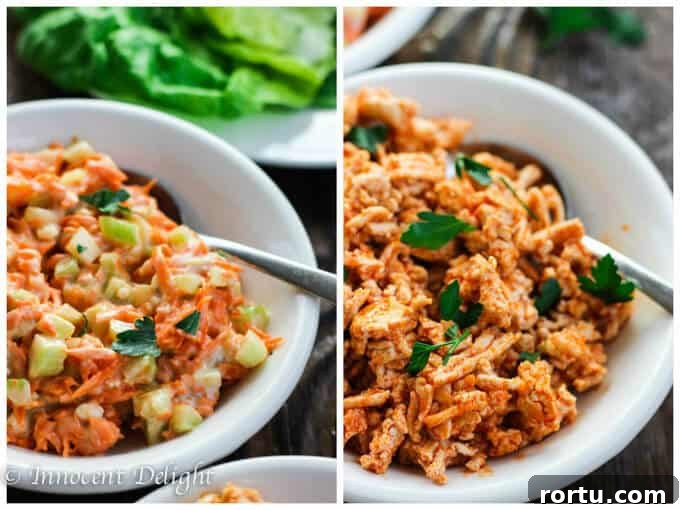 Buffalo Turkey Lettuce Wraps with Carrots Celery Slaw