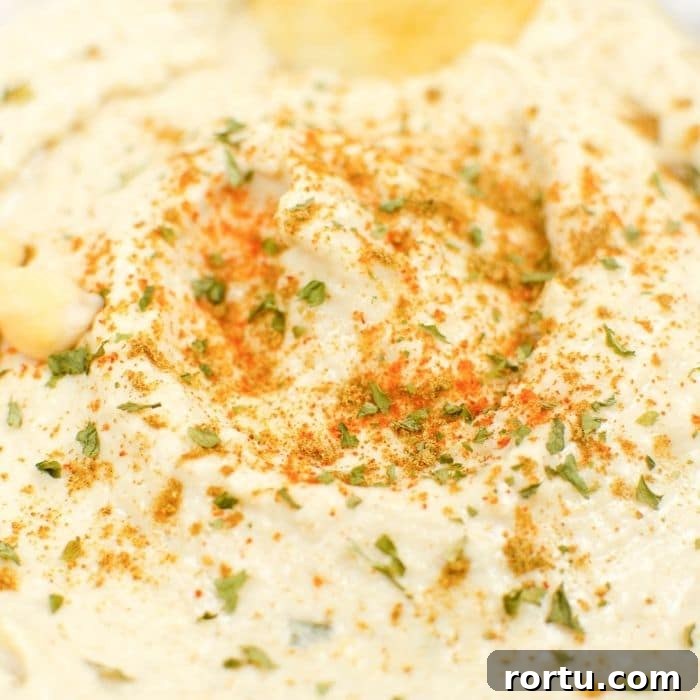 closeup of a bowl of hummus with spices on top
