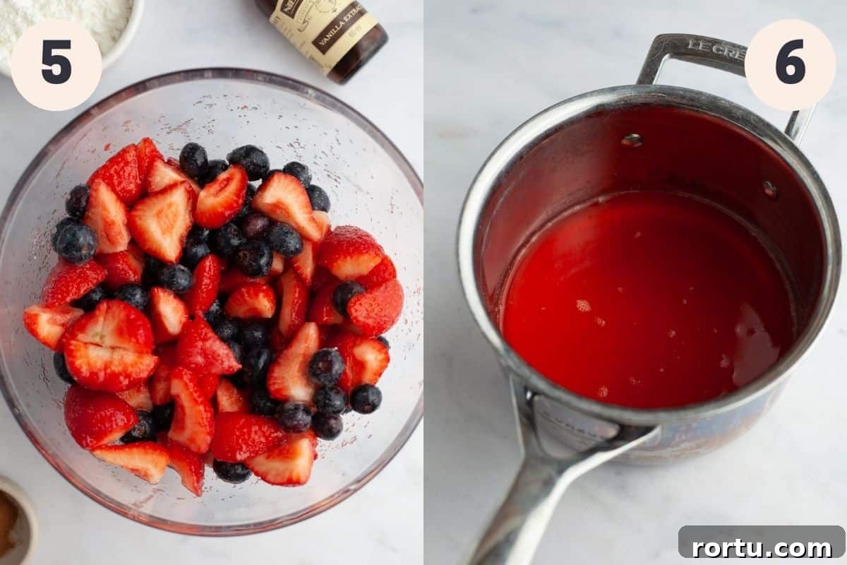 Strawberry and Blueberry Summer Pie Recipe: Fresh Berry Tart 7 Steps 5 and 6 in the strawberry blueberry pie baking process.