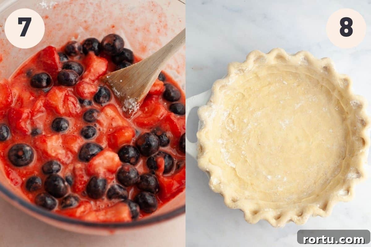 Strawberry and Blueberry Summer Pie Recipe: Fresh Berry Tart 8 Steps 7 and 8 in the strawberry blueberry pie baking process.