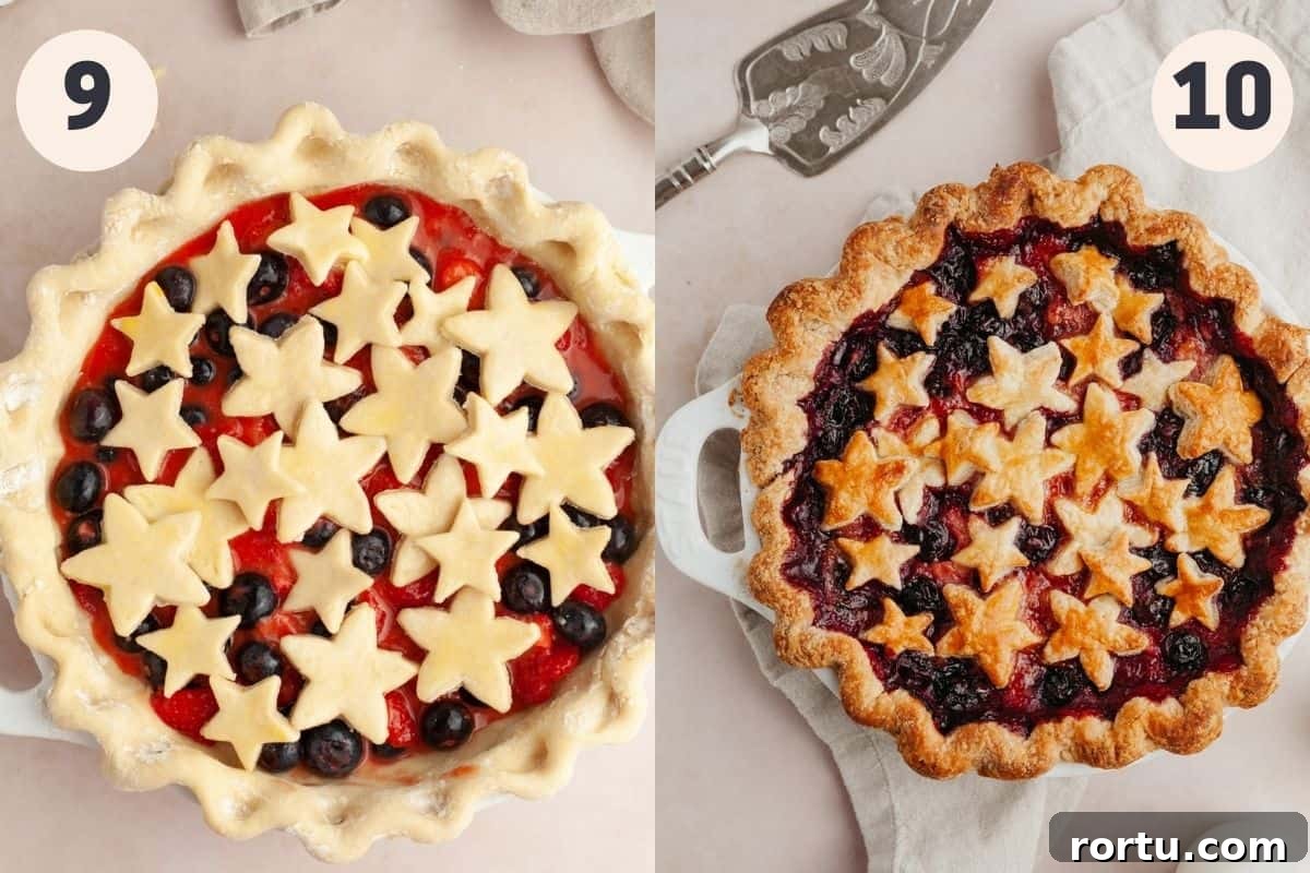 Strawberry and Blueberry Summer Pie Recipe: Fresh Berry Tart 9 Steps 9 and 10 in the strawberry blueberry pie baking process.
