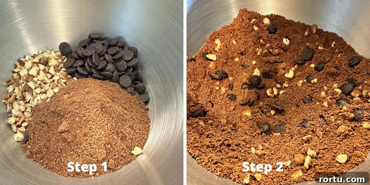 Photos of steps 1 and 2 with the ingredients in mixing bowls.