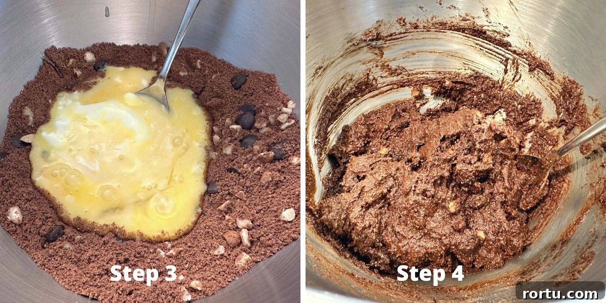 Photos of steps 3 and 4 making the cookie dough.
