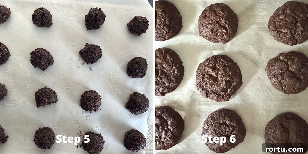 Photos of the cookies before and after baking.